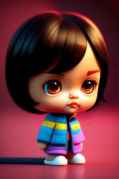 Une poupée avec une veste bleue qui dit "je suis une fille"