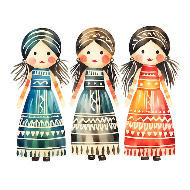 Des poupées d'inquiétude guatémaltèques colorées, des figures miniatures, du bois multicolore, des objets traditionnels créatifs.