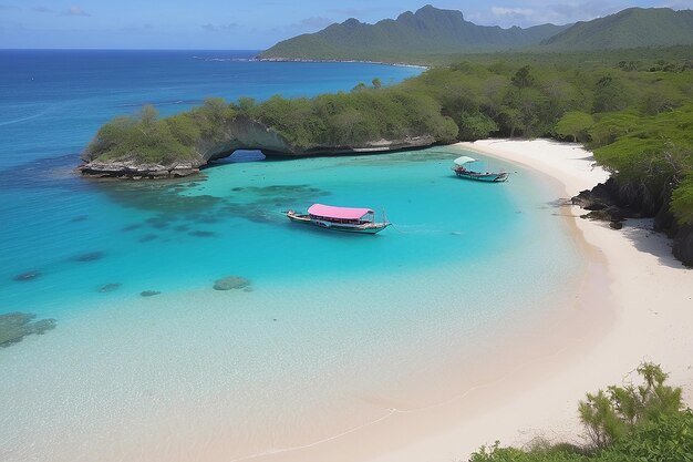 Pour aller à cette plage rose, il faut deux heures de bateau et la traversée se fait depuis le port de Sape Bima.