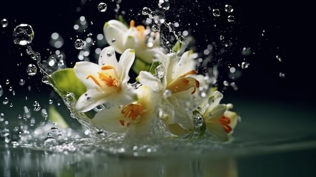 Photo pour l'emballage des cosmétiques, l'humidité et les soins personnels, un thème de fraîcheur florale avec des gouttes d'eau est utilisé.