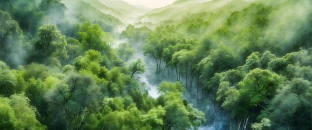 pour la publicité et la bannière en tant que canopée forestière Un canopée d'aquarelle de verdure forestière à partir d'un œil d'oiseau