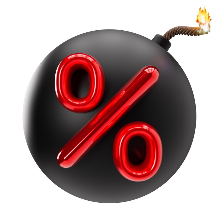 Photo pourcentage de remise illustration 3d isolée sur fond blanc vente offre spéciale bon prix affaire shopping explosion des prix découper la bombe d'élément de conception rouge et noir vente hors rendu 3d