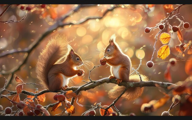 La poursuite ludique des adorables écureuils rouges parmi les branches