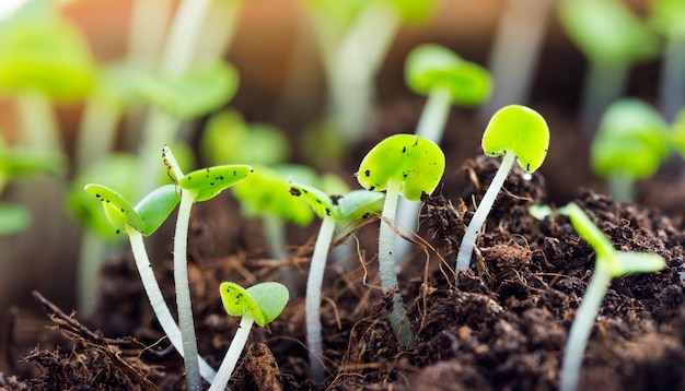 Les pousses de basilic ont germé dans le sol