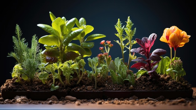 Des pousses de fleurs émergent dans des pots en plastique variés