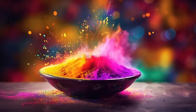 La poussière de peinture entassée dans une assiette. Happy Holi, concept indien.