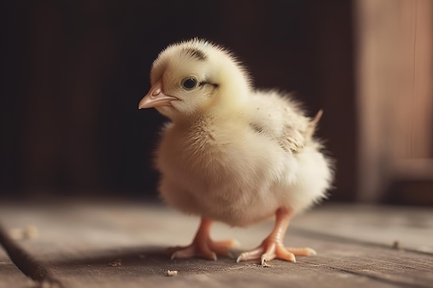 Poussin sur fond de bois blanc ai