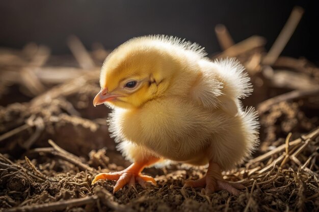 Un poussin nouveau-né dans un champ ensoleillé