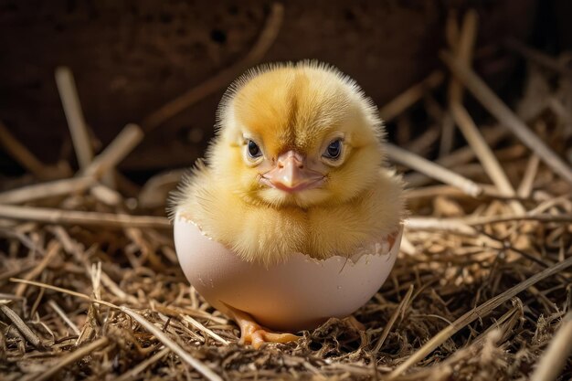 Un poussin nouveau-né dans un champ ensoleillé