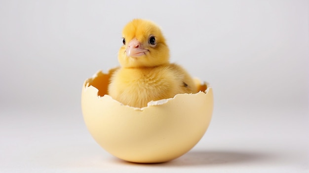 Poussins et coquilles isolés sur fond blanc