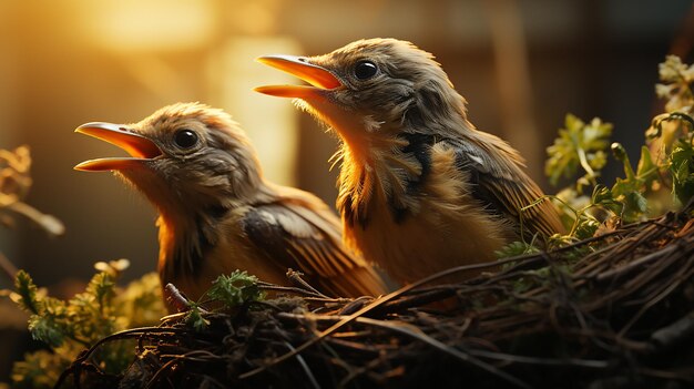 Photo les poussins de truie nichés arborvitae habitation dans les bosquets