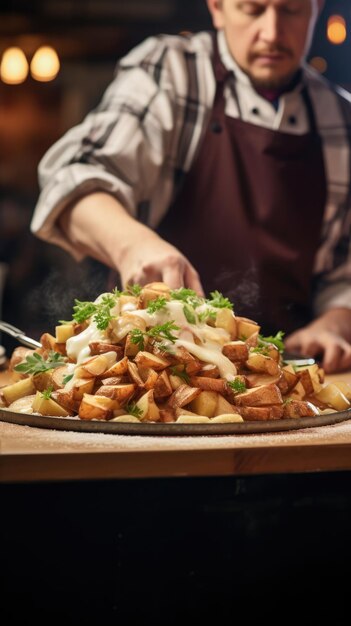 La poutine est un plat de frites et de fromage fondu.