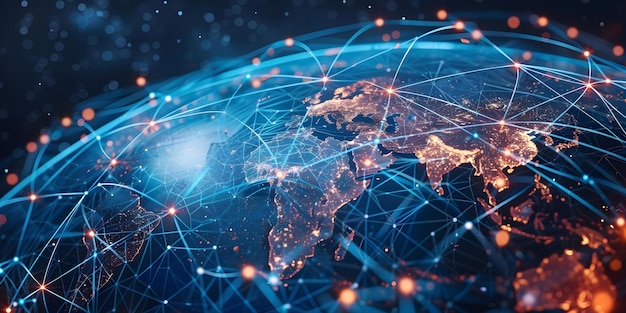 Le pouvoir de la connectivité mondiale Abstrait Carte du monde symbolisant la technologie de transfert de données Concept de connectivité globale Abstrait carte du monde Technologie de transfert de data Pouvoir de la communication
