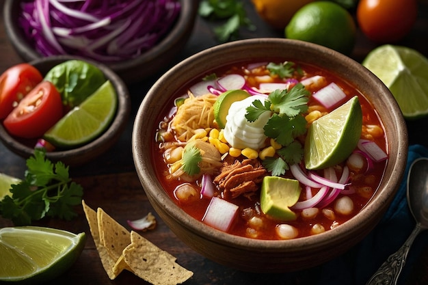 Le pozole est orné d'accents colorés