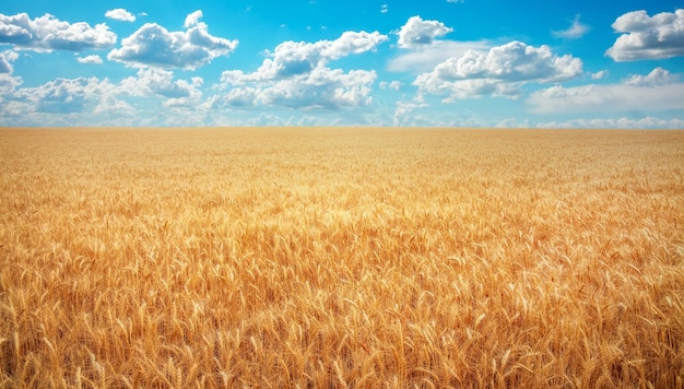 Prairie de blé et ciel bleu nuageux Composition de la nature