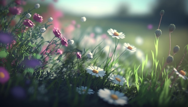 Prairie d'été avec fond de fleurs