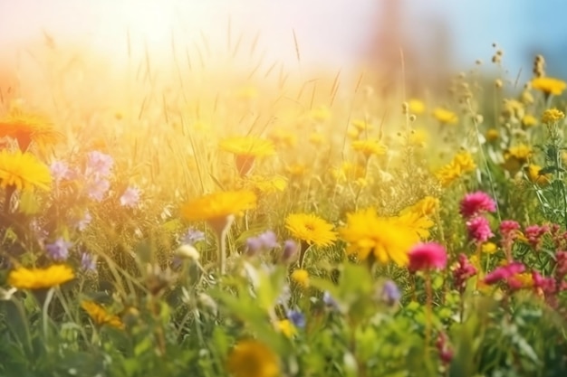 Prairie avec des fleurs IA générative