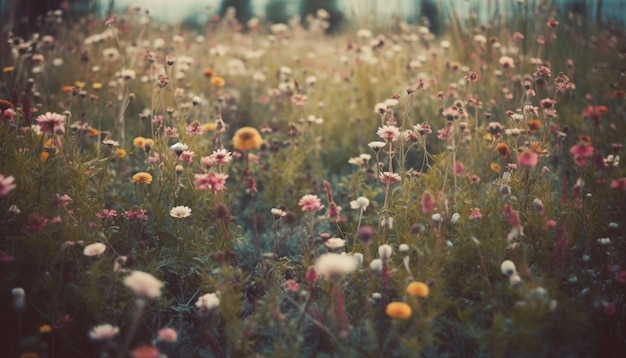 Prairie de fleurs sauvages dans la beauté du paysage rural dans la croissance de la nature générée par l'intelligence artificielle