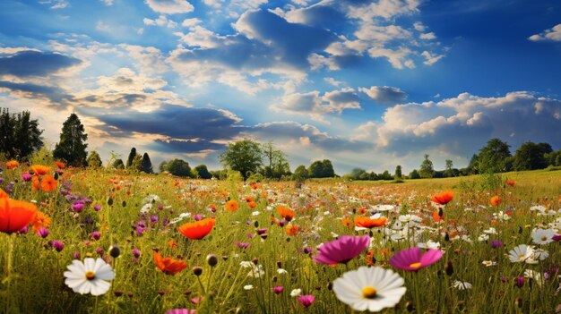Photo une prairie de fleurs sauvages vibrante met en valeur la beauté de la nature