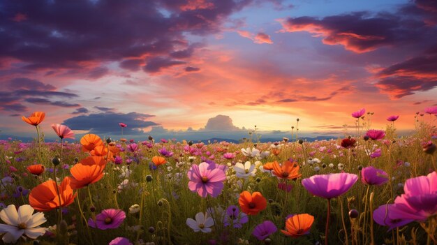 Photo une prairie de fleurs sauvages vibrantes une explosion de beauté organique colorée