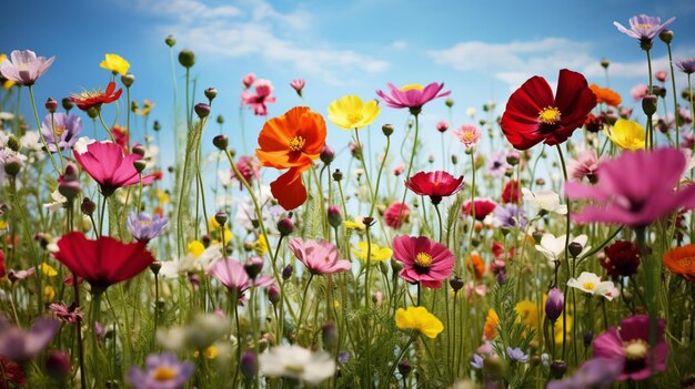 Photo une prairie de fleurs sauvages vibrantes une explosion de beauté organique colorée