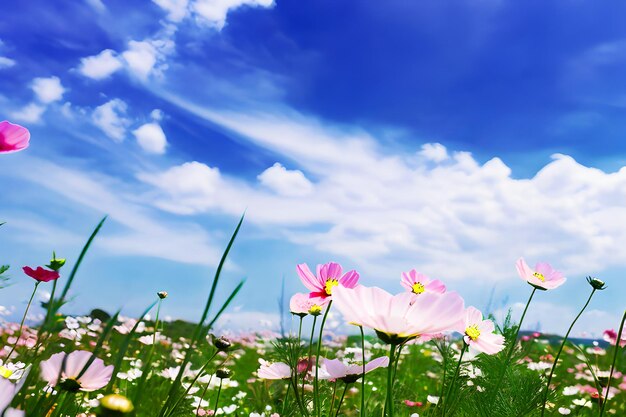 Une prairie avec des fleurs