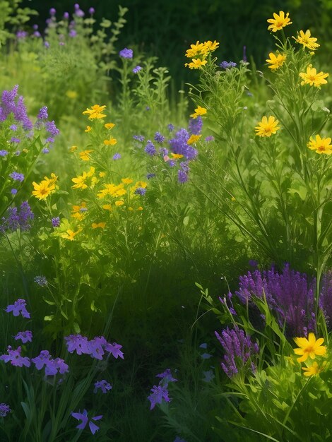 une prairie avec des fleurs