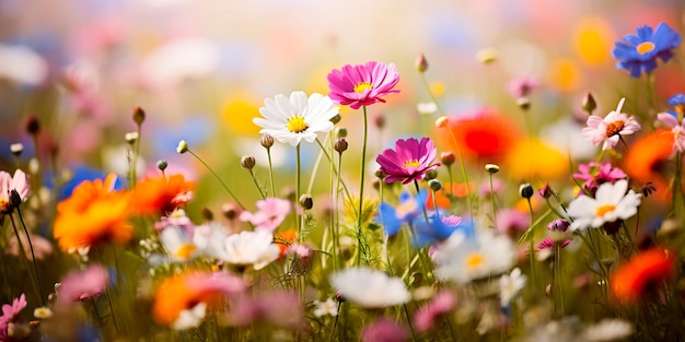 Photo une prairie vibrante remplie d'une variété de fleurs sauvages créant une toile de fond de printemps joyeuse et colorée generative ai