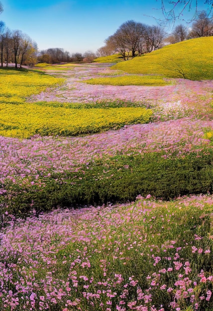Prairies de fleurs roses délicates comme motif pour les fleurs de papier peint