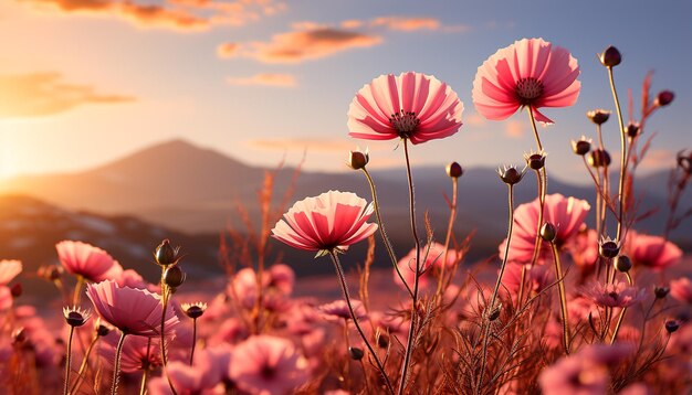 Photo des prairies tranquilles, des fleurs vibrantes, la beauté de la nature en été générée par l'intelligence artificielle.