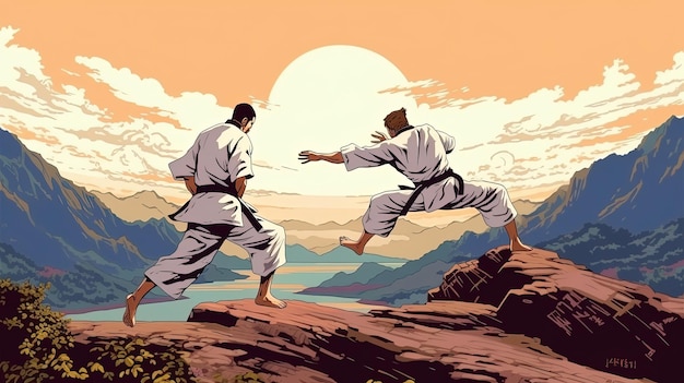 Un praticien de judo lançant un adversaire Concept fantastique Peinture d'illustration