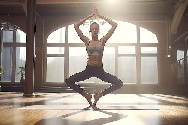 Pratique du yoga à la maison femme faisant des exercices d'étirement en bonne santé