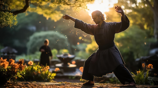 Photo pratiquer le yoga au sommet d'une montagne sereine