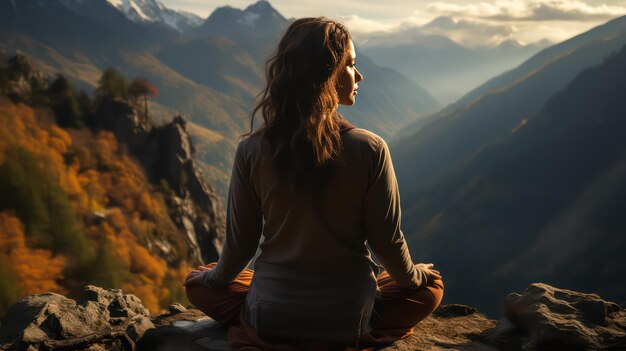 Pratiquer le yoga au sommet d'une montagne sereine