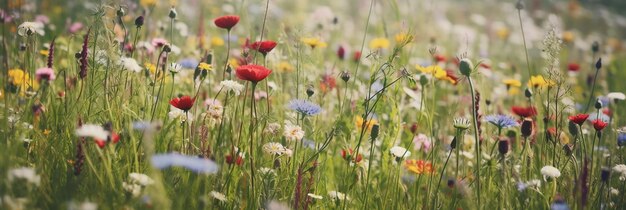 Pré de fleurs sauvages au printemps ai généré