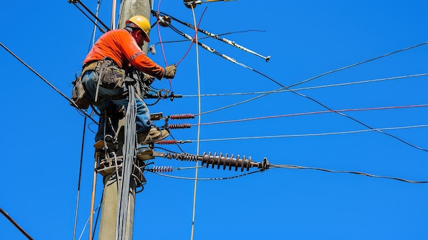 Avec précision et expertise, il maintient les lignes électriques intactes.