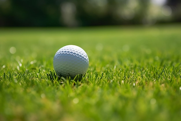 Précision en jeu Gros plan d'une balle de golf en métal blanc sur de l'herbe verte générative par AI