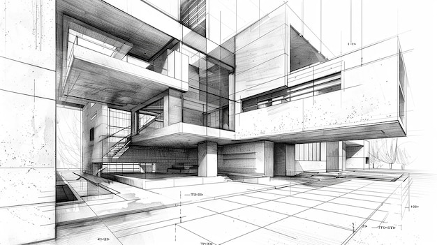 le premier étage du nouveau bâtiment est montré en noir et blanc