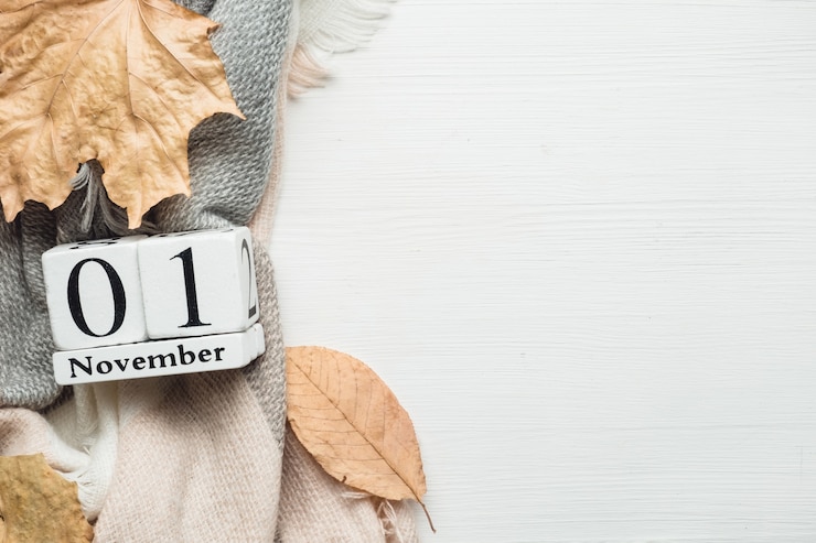 Photo premier jour du calendrier du mois d'automne novembre.