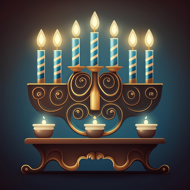 Premier jour de Hanukkah avec des bougies colorées de Hanukkah brûlantes dans Menorah Generative Ai