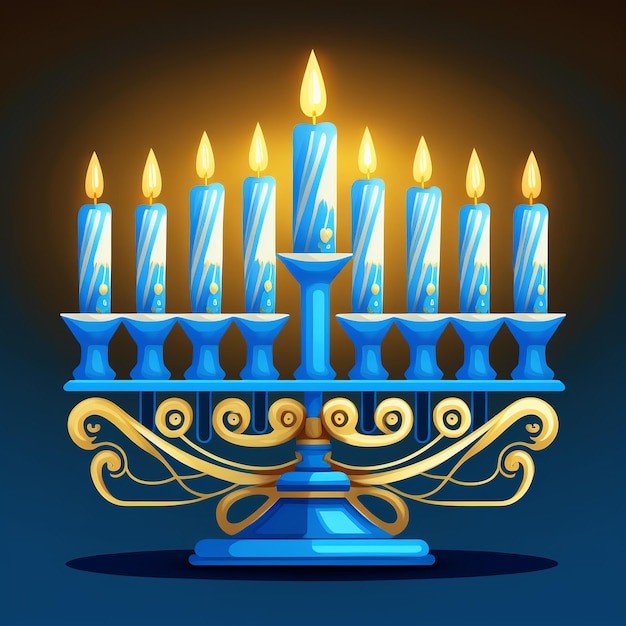 Premier jour de Hanukkah avec des bougies colorées de Hanukkah brûlantes dans Menorah Generative Ai