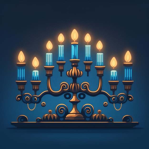 Premier jour de Hanukkah avec des bougies colorées de Hanukkah brûlantes dans Menorah Generative Ai