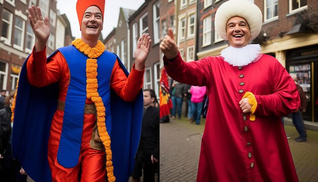 Photo le premier ministre rutte en tant que sinterklaas et geert wilders en tant que piet noir