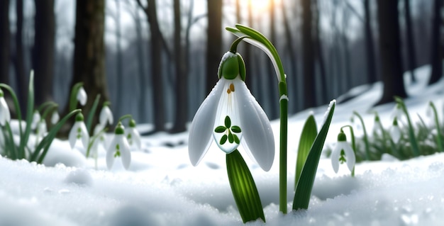 Photo les premières gouttelettes de neige du printemps les fleurs qui sortent de la neige