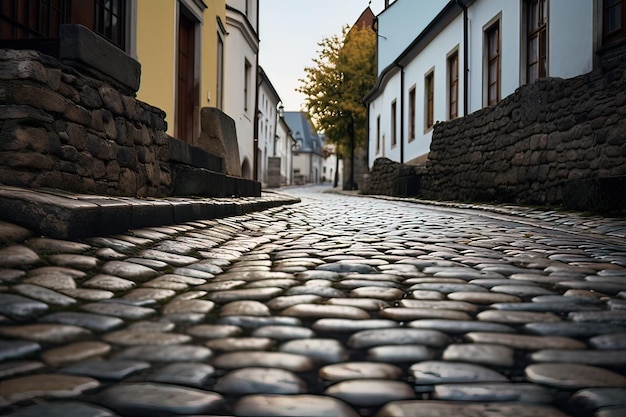 Photo les premières lueurs de l'aube sur la rue cobblestone dans le pittoresque village européen