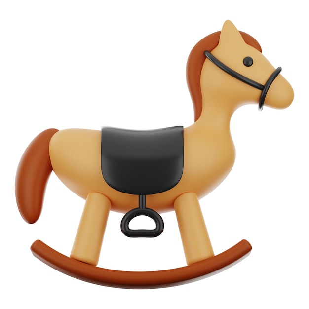 Premium Christmas Winter cheval en bois jouet icône rendu 3d sur fond isolé