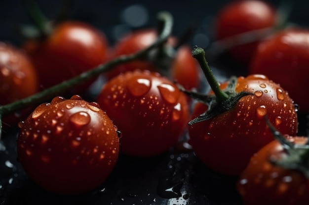 Premium Gros plan de tomates cerises gouttes d'eau Concept d'aliments sains sur le thème des légumes