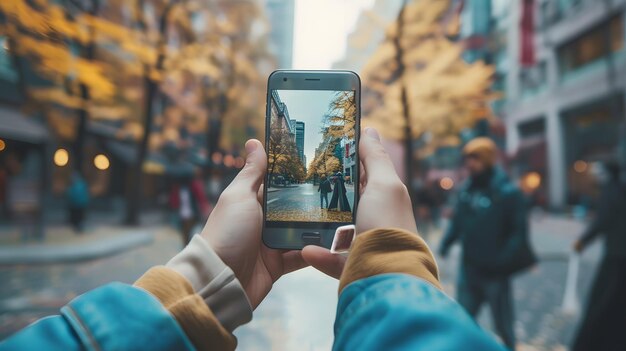 Prendre une photo d'une belle rue d'automne avec un smartphone