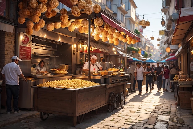 Photo la préparation de la nourriture de rue dans les cors de dinde d'istanbul et les châtaignes grillées dans la rue en kiosque