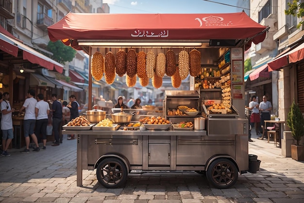 La préparation de la nourriture de rue à Istanbul maïs de dinde et châtaignes rôties dans la rue dans le kiosque